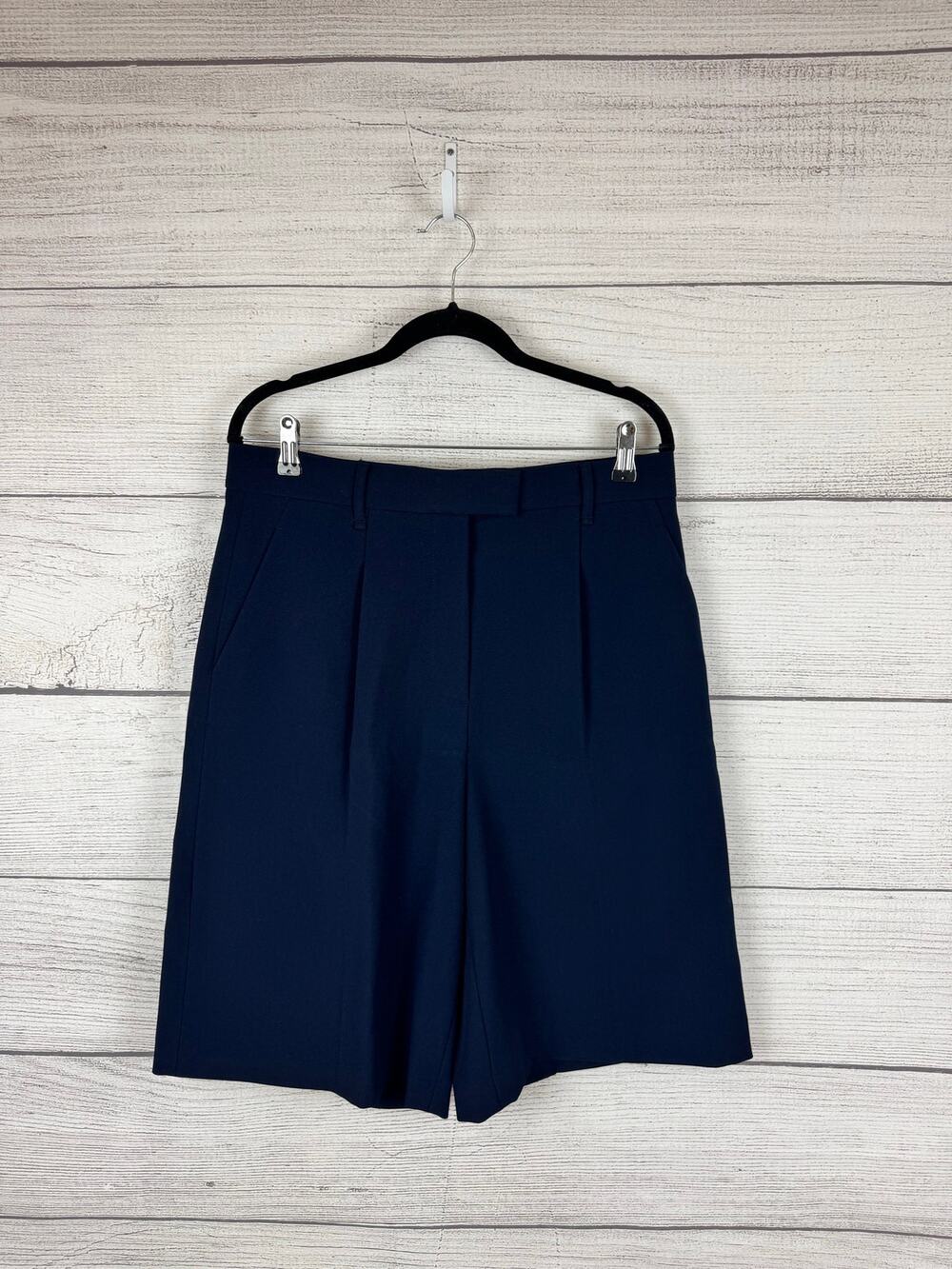 Zara Women's Navy Blue Knit Long Wide Leg Bermuda Shorts Size Large